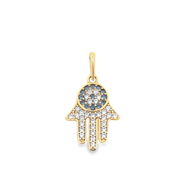 Evil Eye Hamsa Gold CZ Pendant