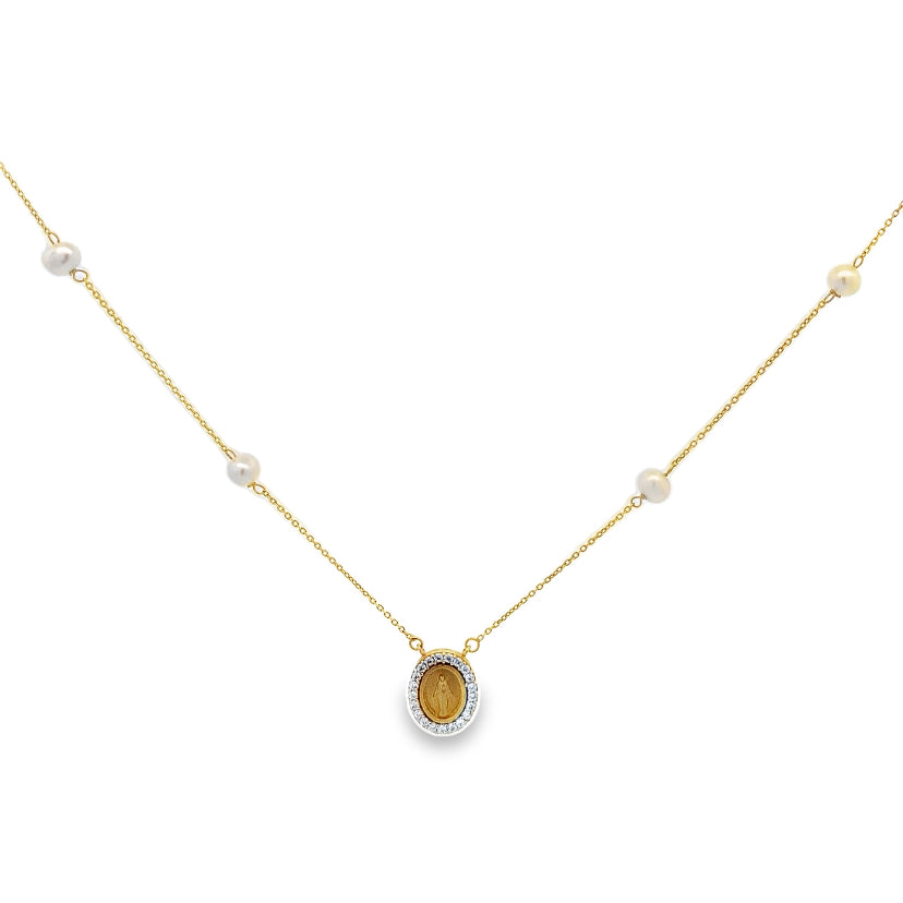 Virgin Mary Gold Pearl Necklace