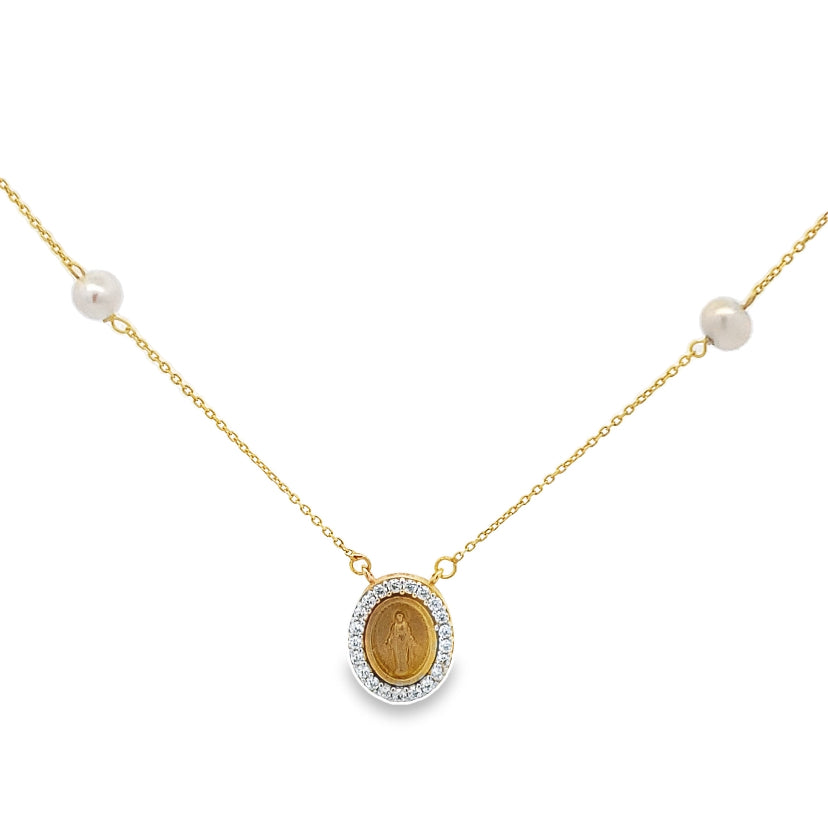 Virgin Mary Gold Pearl Necklace