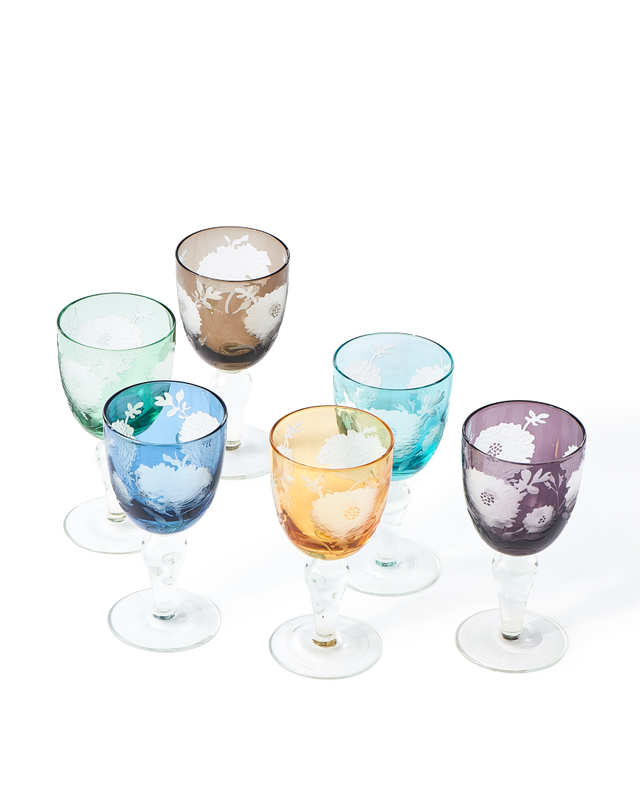 Wine Glass Peony Multicolour Set 6